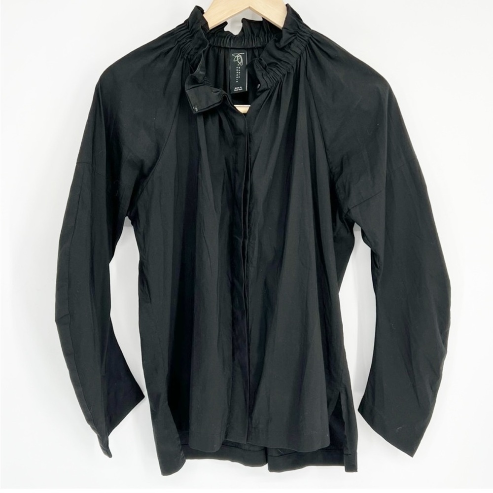 Zero + Maria Cornejo Black Ruffle‎ Collar Button Down Blouse Shirt
